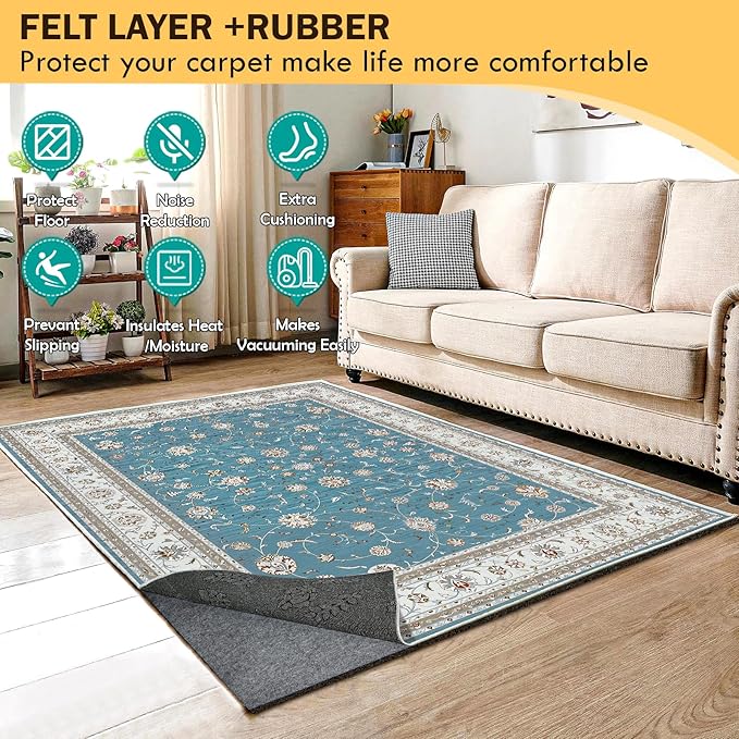 Waterproof Rug Pad, Thick 3x5 ft Under Area Rug Carpet Pad, Non Slip Felt Rug Pads for Hardwood Floors, Keep Carpets in Place Soft and Prevent Rug from Wrinkling or Buckling