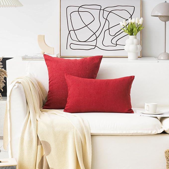 Home Brilliant Lumbar Pillow Covers 12x20 for Linen Rectangular Throw Pillow Covers Dark Red Cushion Covers for Kids Room Nursery Valentine's Day, 12 x 20(30x50cm), 2 Pack, Burgundy