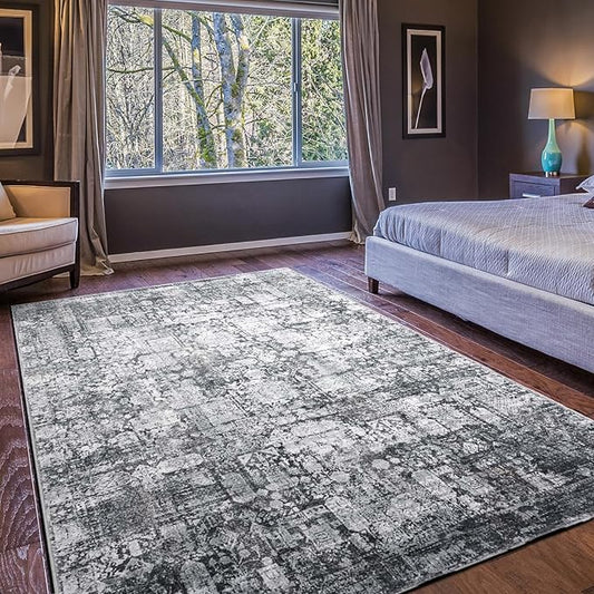 Domitapis Area Rug 5×7, Vintage Boho Rug,Ultra-Soft Low Pile, Washable, Non Slip,Stain Resistant Printed Carpet for Living Room Bedrooms Playroom Office Kitchen, Dark Stone
