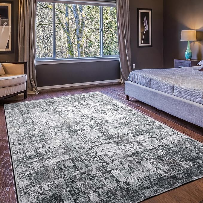 Domitapis Area Rug 6×9, Large Vintage Boho Rug,Ultra-Soft Low Pile, Washable, Non Slip,Stain Resistant, Printed Carpet for Living Room Bedrooms Playroom Office Kitchen, Dark Stone