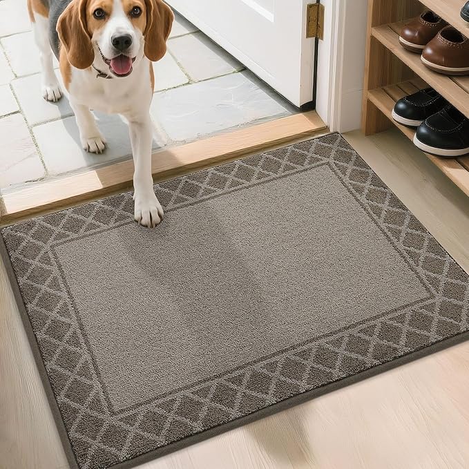 BEQHAUSE Door Mat Dirt Trapper Non Slip Entryway Rugs Absorbent Welcome Mat Low Profile Washable Front Door Mat for Muddy Paws,Entrance,Hallway, 20" x 32", Brown