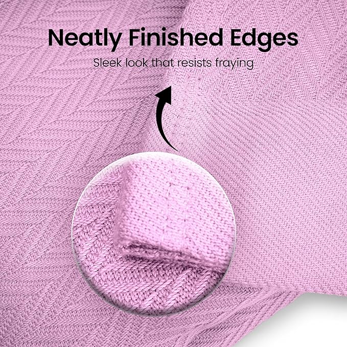 9Threads 100% Long Staple Cotton Herringbone Multipurpose Blanket | Soft & Breathable, Lightweight All-Season Throw for Sofa/Couch/Bed | Machine Washable | (Herringbone - Lavender, Queen)