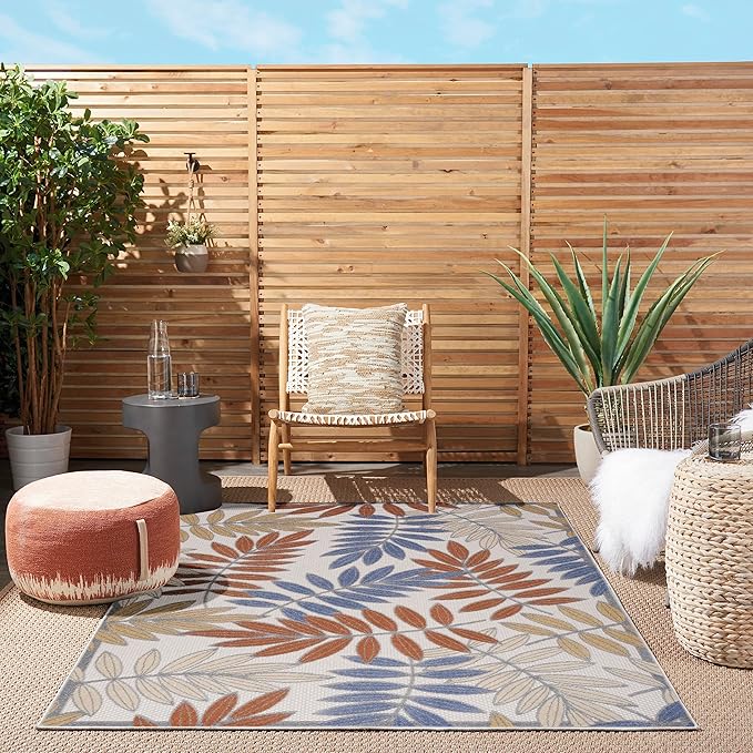Nourison Home Aloha Blue Mocha 3'6" x 5'6" Area Rug - Easy Clean, Non Shedding, Bed Room, Living Room, Dining Room, Kitchen (4' x 6')