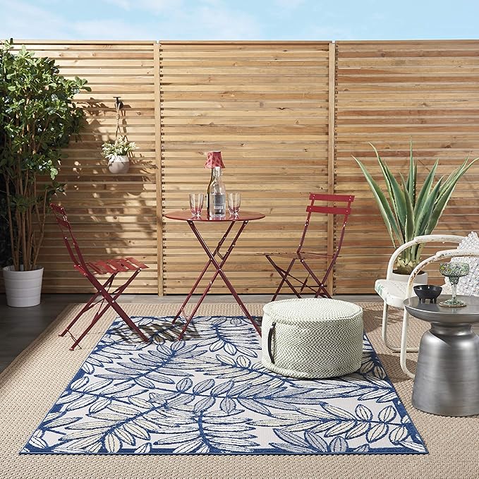 Nourison Home Aloha Ivory/Navy 5'3" x 7'5" Area Rug - Easy Clean, Non Shedding, Bed Room, Living Room, Dining Room, Kitchen (5' x 8')