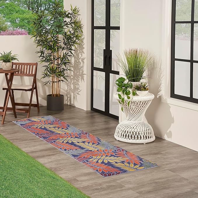 Nourison Home Aloha Navy Multicolor 2' x 6' Area Rug - Easy Clean, Non Shedding, Bed Room, Living Room, Dining Room, Kitchen (6' Runner)