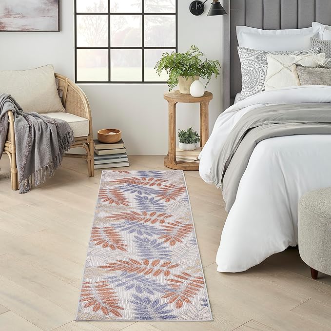 Nourison Home Aloha Blue Mocha 2' x 6' Area Rug - Easy Clean, Non Shedding, Bed Room, Living Room, Dining Room, Kitchen (6' Runner)