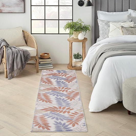Nourison Home Aloha Blue Mocha 2' x 6' Area Rug - Easy Clean, Non Shedding, Bed Room, Living Room, Dining Room, Kitchen (6' Runner)