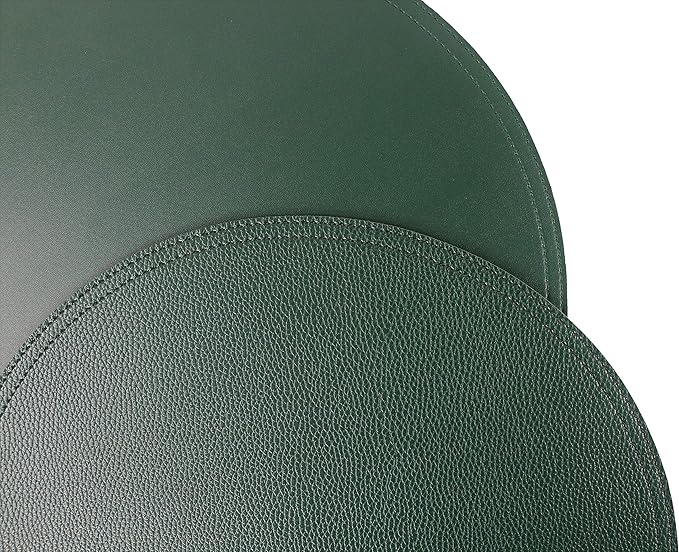 Set of 8 Faux Leather Round Placemats and Coasters, Disko Table Mats and Drink Spills Coasters, Easy to Clean, Double Stitched for Kitchen Dining Table, Diameter 13'' and 3.9''