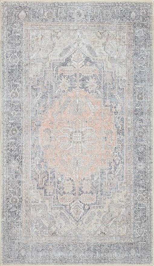 RugOver Machine Washable Area Rug, Pet-Friendly and Non-Slip Indoor Carpet for Kitchen, Bathroom, Living Room, Home Floor Decoration(Fossil/Salmon, 5'1" x 7'5")