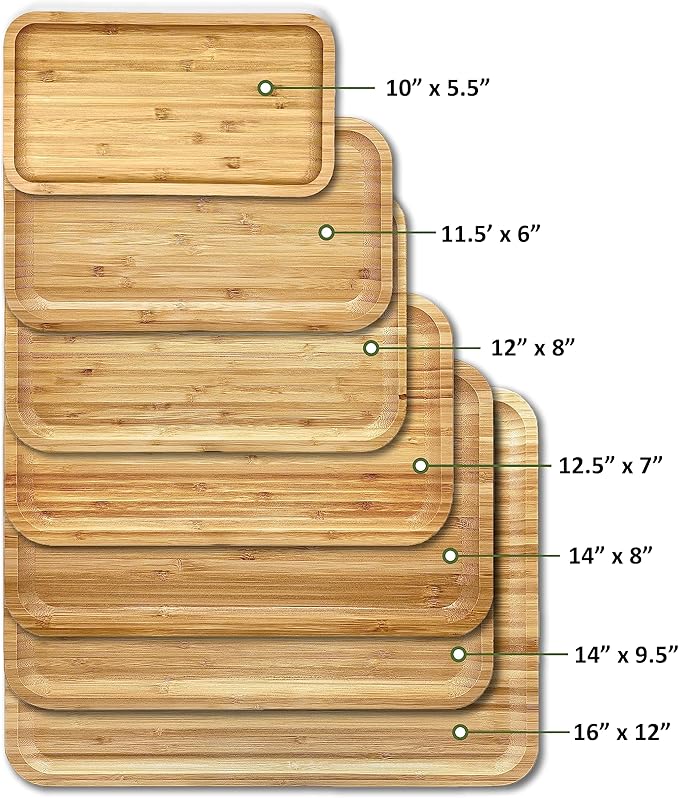 Bam&Boo Bamboo Serving Tray Natural Minimalist Rectangular (14.1” x 9.4" x 0.8") Coffee, Tea, Food, Drinks, Storage, Decor for Home, Kitchen, Bathroom