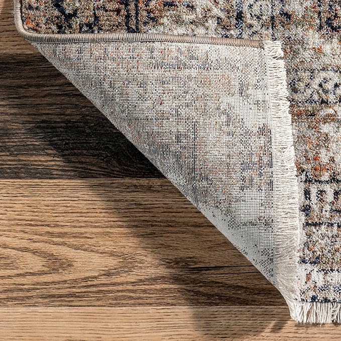 Nuloom Fringed Performance Charvi Beige/Ivory, 2'8" x 8', Distressed Medallion, Soft and Cozy, High Traffic, Stain Resistant, Easy Clean, Durable Area Rug for Bedroom, Living Room, Dining, Foyer