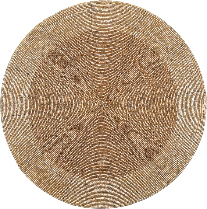Beaded Placemats for Dining Table Dia 13 inches- Gold Tonal,Wire Beaded Placemats Round for Gathering, Thanksgiving - Occasional Decoration and Family Parties Celebrations.Set of 4