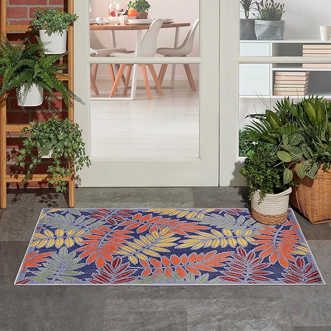 Nourison Home Aloha Navy Multicolor 2'8" x 4' Area Rug - Easy Clean, Non Shedding, Bed Room, Living Room, Dining Room, Kitchen (3' x 4')