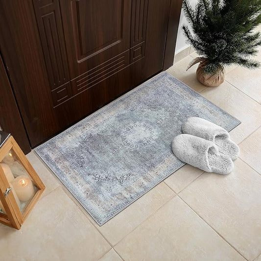 RugOver Machine Washable Area Rug, Pet-Friendly and Non-Slip Indoor Carpet for Kitchen, Bathroom, Living Room, Home Floor Decoration(Ash/Champagne, 2' x 3')