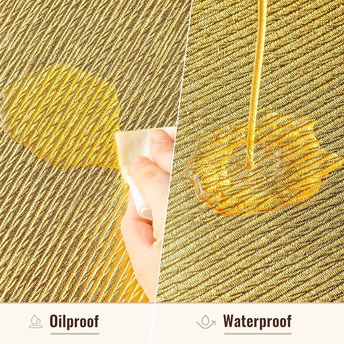 Jovono 15" Faux Leather Big Round Placemats Set of 6 - Washable Heat Resistant Non-Slip Dining Table Mats with Fabric Texture for Kitchen Home Party Wedding Decor, Gold