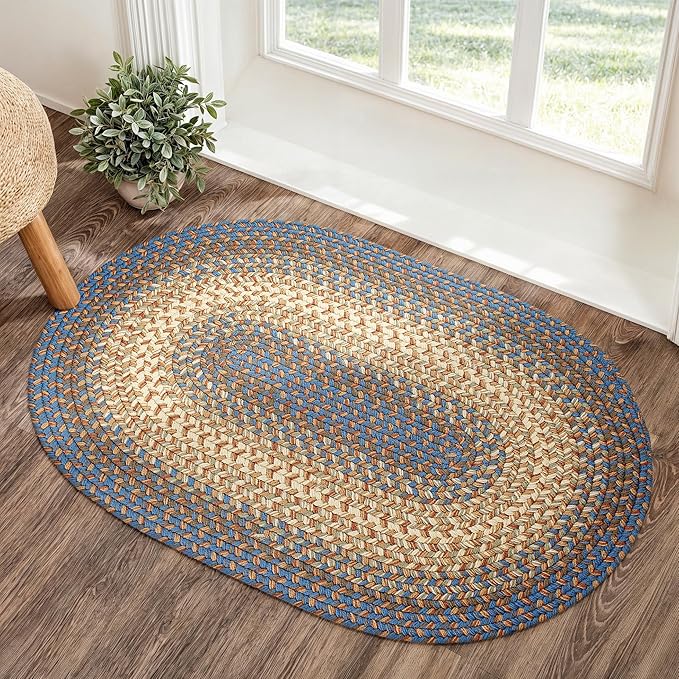 RRI Home Decor EastEnd EL93 Blue Lake 2' x 3' Oval - Braided Area Rug, Home Decor, Floor Mat or Bedroom Rug - Easy Care, Ideal for High Traffic Areas in Hallway and Living Room - Made in USA