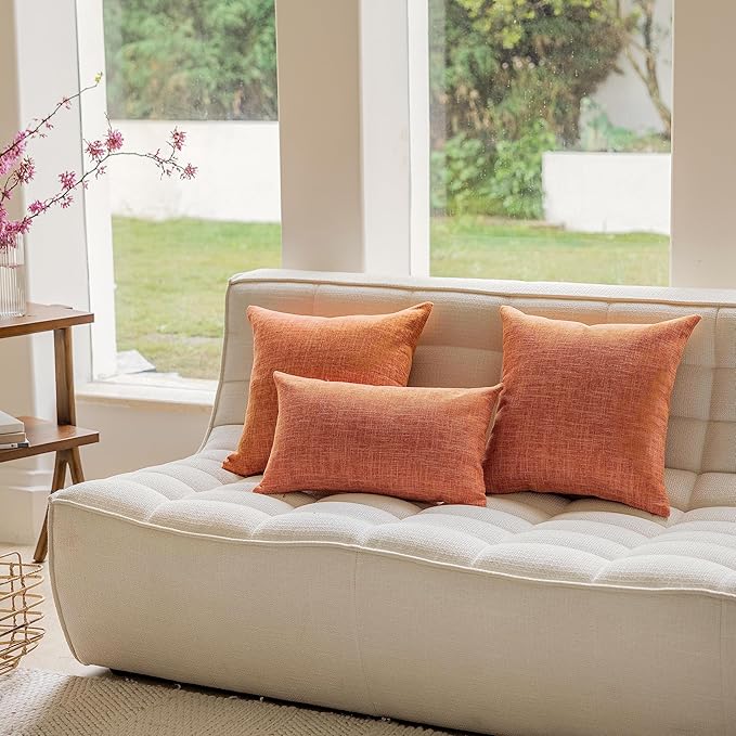 Home Brilliant Fall Pillow Covers 24 x 24 Decorative Euro Pillow Shams Soft Lined Linen Throw Pillows for Couch Sofa Patio Floor Porch Nursery Thanksgiving, 24x24 Inch, Orange