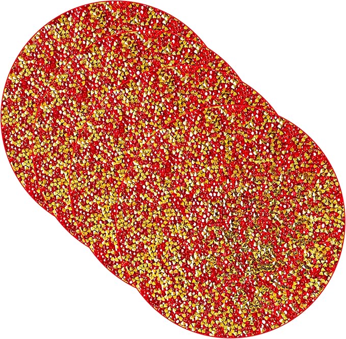 Red Placemats Red Heat Resistant Mat Crushed Diamond Decor Rhinestone Decor Fall Decorations for Home Bling Sparkly Mat 15 inch-4Pcs