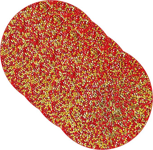 Red Placemats Red Heat Resistant Mat Crushed Diamond Decor Rhinestone Decor Fall Decorations for Home Bling Sparkly Mat 15 inch-4Pcs
