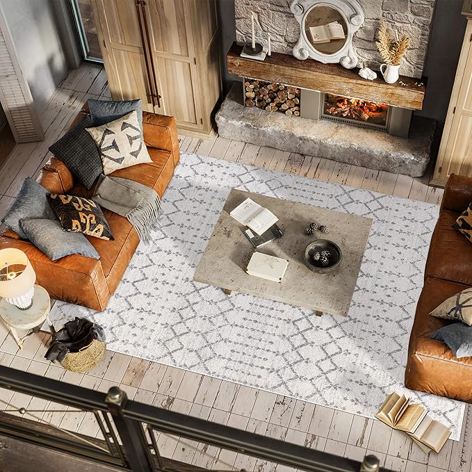 JONATHAN Y Boho Vintage Diamond Cream/Gray Indoor Area Rug 5X8 ft, Moroccan Hype for Living Room, Bedroom, Kitchen, Office, Easy-Cleaning, High Traffic, Pet-Friendly, Non-Shedding (MOH101B-5)