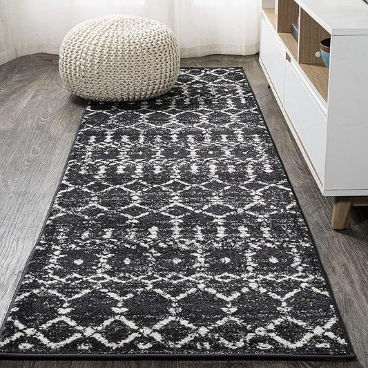JONATHAN Y Boho Vintage Diamond Black/Ivory Runner Rug 2X8 ft, Moroccan Hype for Living Room, Bedroom, Kitchen, Office, Easy-Cleaning, High Traffic, Pet-Friendly, Non-Shedding (MOH101D-28)