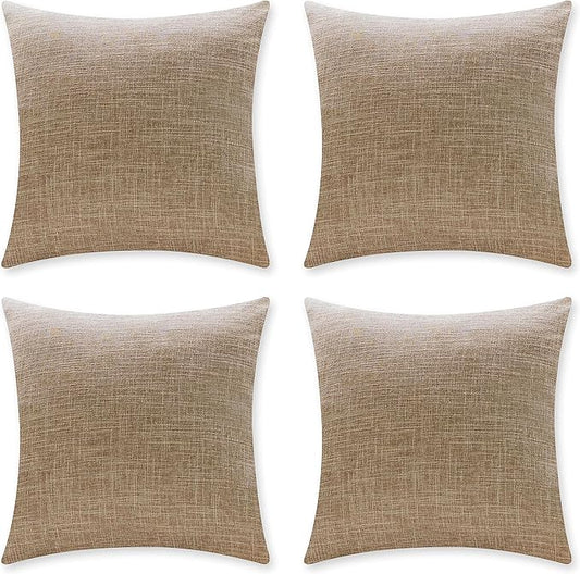Home Brilliant Linen Throw Pillow Covers 18x18 Set of 4 Decorative Farmhouse Throw Pillow Cases Rustic Square Throw Pillows for Couch Sofa Decoration, 18 x 18 Inch, Burlap