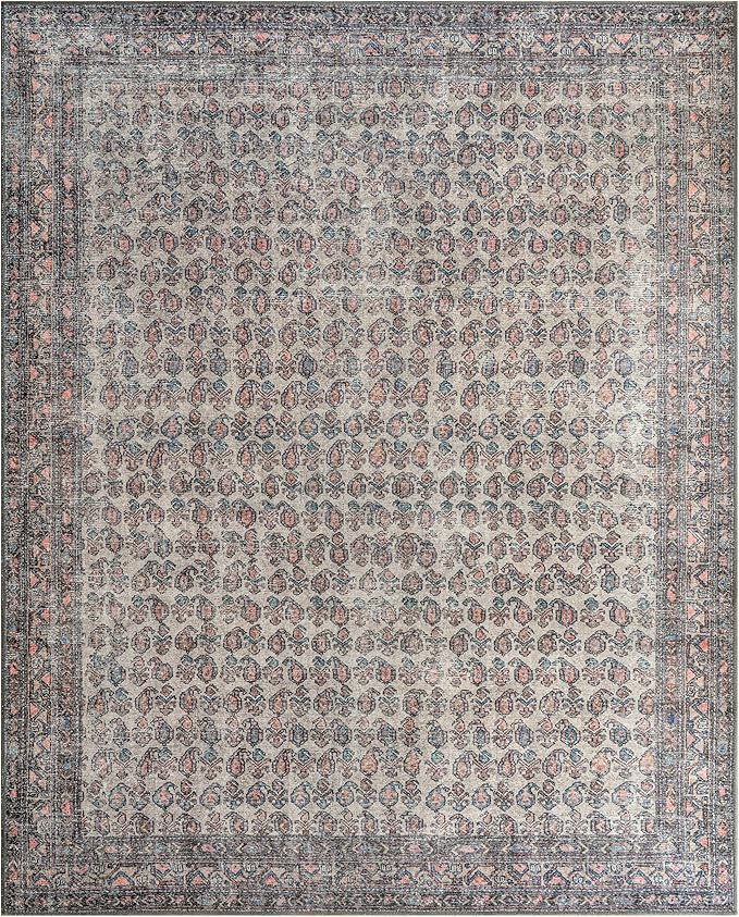 Teal & Orange Lattice Vintage Oriental Low Pile Accent Rug in Ivory with Rust Accents – 3’ x 5’ Accent Rug for Entryway, Kitchen, Fireplace, or Bedroom – Durable, Easy to Clean, Pet & Kid Friendly