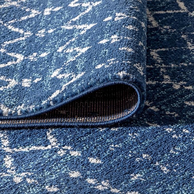 JONATHAN Y Boho Vintage Diamond Blue/White Indoor Area Rug 5X8 ft, Moroccan Hype for Living Room, Bedroom, Kitchen, Office, Easy-Cleaning, High Traffic, Pet-Friendly, Non-Shedding (MOH101A-5)