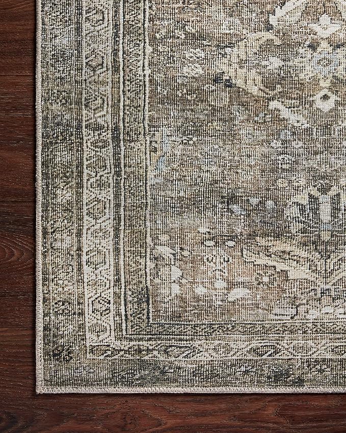 Loloi Layla Collection LAY-13 Antique/Moss 2'-6" x 12'-0" .13" Thick Runner Rug, Soft, Durable, Vintage Inspired, Distressed, Low Pile, Non-Shedding, Easy Clean, Printed, Living Room Rug