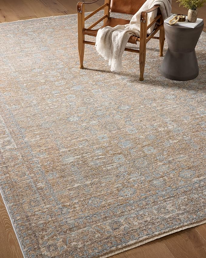 Loloi Angela Rose Blake Collection BLA-05 Sand/Sky 5'-3" x 7'-6", .25" Pile Height, Fringe, Area Rug
