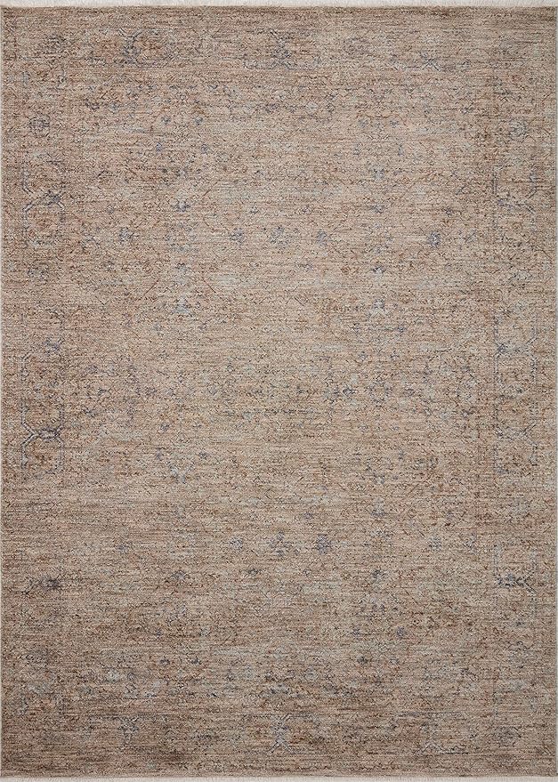 Loloi Angela Rose Blake Collection BLA-03 Taupe/Blue 5'-3" x 5'-3" Round, .25" Pile Height, Fringe, Area Rug