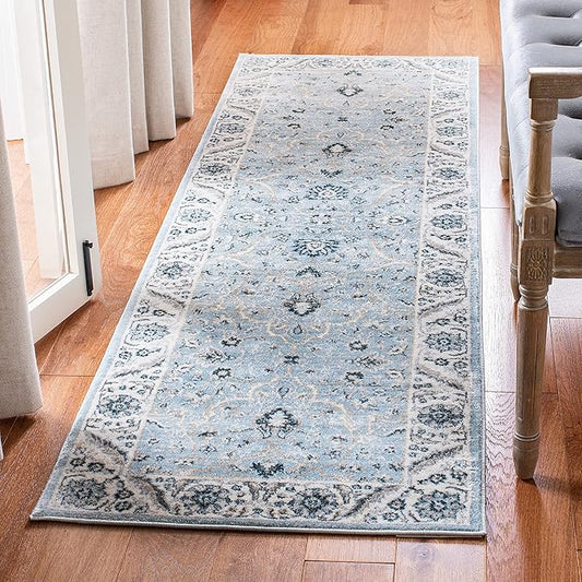 SAFAVIEH Isabella Collection Runner Rug - 2'2" x 11', Light Blue & Cream, Oriental Design, Non-Shedding & Easy Care, Ideal for High Traffic Areas in Living Room, Bedroom (ISA912M)