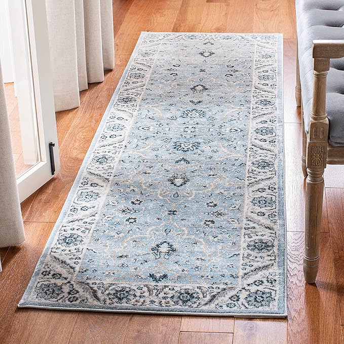 SAFAVIEH Isabella Collection Runner Rug - 2'2" x 9', Light Blue & Cream, Oriental Design, Non-Shedding & Easy Care, Ideal for High Traffic Areas in Living Room, Bedroom (ISA912M)