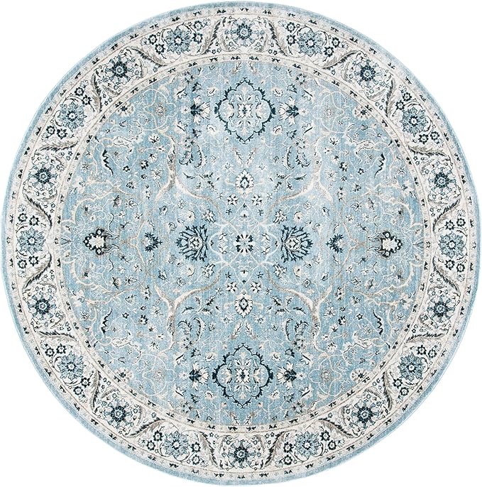 SAFAVIEH Isabella Collection Accent Rug - 4' Round, Light Blue & Cream, Oriental Design, Non-Shedding & Easy Care, Ideal for High Traffic Areas in Living Room, Bedroom, Dining (ISA912M-4R)