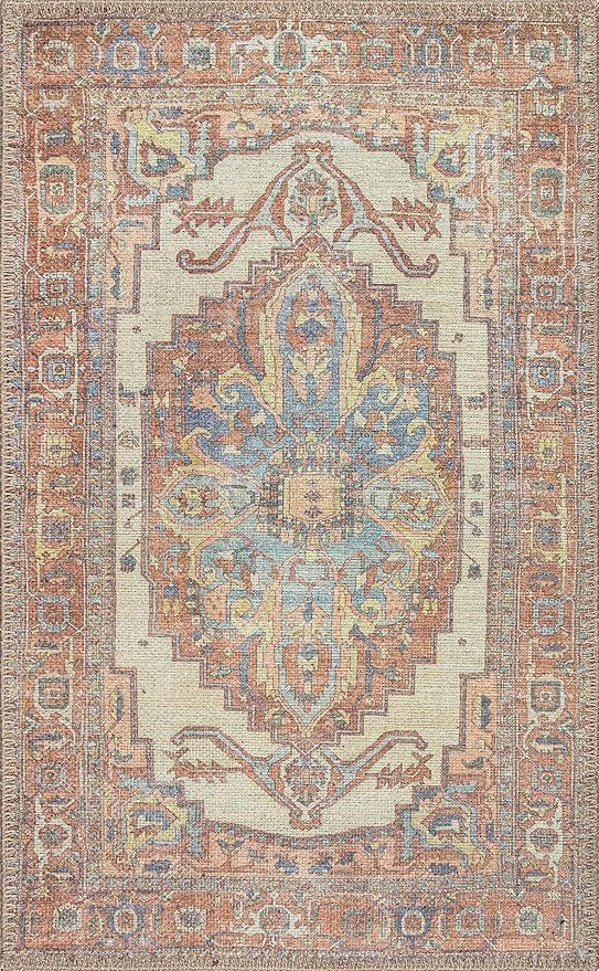 RugOver Machine Washable Area Rug, Pet-Friendly and Non-Slip Indoor Carpet for Kitchen, Bathroom, Living Room, Home Floor Decoration(Ethnic Style Color, 2' x 3')