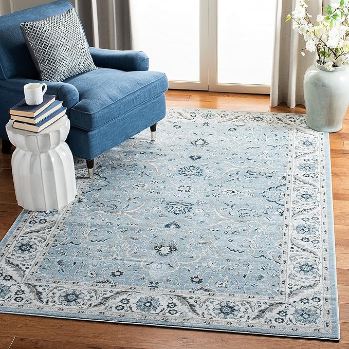 SAFAVIEH Isabella Collection Accent Rug - 4' Square, Light Blue & Cream, Oriental Design, Non-Shedding & Easy Care, Ideal for High Traffic Areas in Living Room, Bedroom, Dining (ISA912M-4SQ)