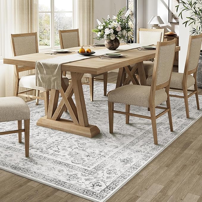 PureCozy Grey 4x6 Entryway Rug Vintage Area Carpet Indoor Kitchen Washable Door Mat Entrance Small Low Pile Traditional Distressed Retro Accent Throw Rug Non Slip Office Bathroom