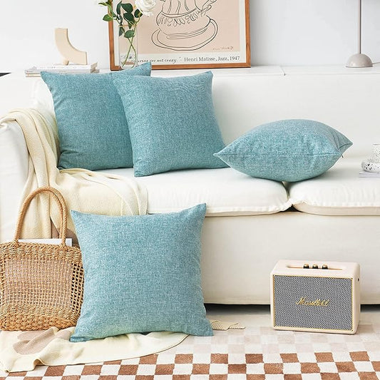 Home Brilliant Teal Pillow Covers 18x18 Soft Lined Linen Pillow Covers Decorative Throw Pillows for Couch Set of 4, 18 x 18 Inch (45cm), Teal