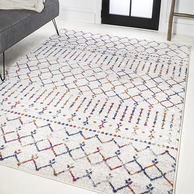 JONATHAN Y Boho Vintage Diamond Cream/Multi Indoor Area Rug 4X6 ft, Moroccan Hype for Living Room, Bedroom, Kitchen, Office, Easy-Cleaning, High Traffic, Pet-Friendly, Non-Shedding (MOH101H-4)