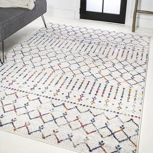 JONATHAN Y Boho Vintage Diamond Cream/Multi Indoor Area Rug 4X6 ft, Moroccan Hype for Living Room, Bedroom, Kitchen, Office, Easy-Cleaning, High Traffic, Pet-Friendly, Non-Shedding (MOH101H-4)