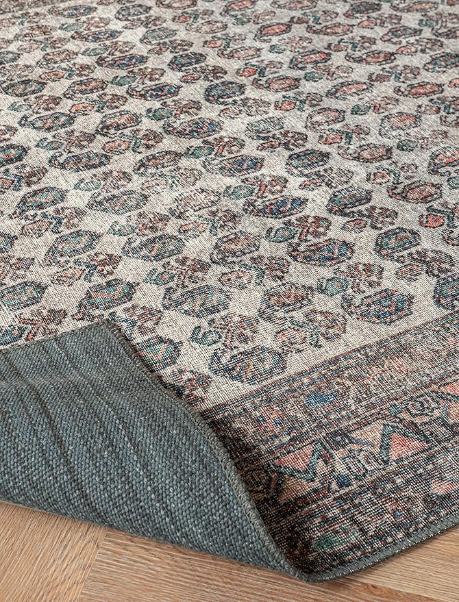 Teal & Orange Lattice Vintage Oriental Low Pile Runner Rug in Ivory with Rust Accents – 2’6" x 8’ Runner Rug for Entryway, Kitchen, Hallway, Bedroom – Durable, Easy to Clean, Pet & Kid Friendly