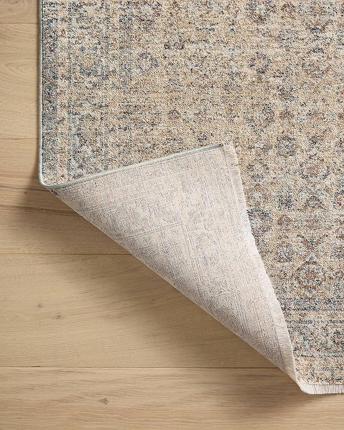 Loloi Angela Rose Blake Collection BLA-04 Beige/Denim 5'-3" x 5'-3" Round, .25" Pile Height, Fringe, Area Rug