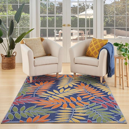 Nourison Home Aloha Navy Multicolor 3'6" x 5'6" Area Rug - Easy Clean, Non Shedding, Bed Room, Living Room, Dining Room, Kitchen (4' x 6')