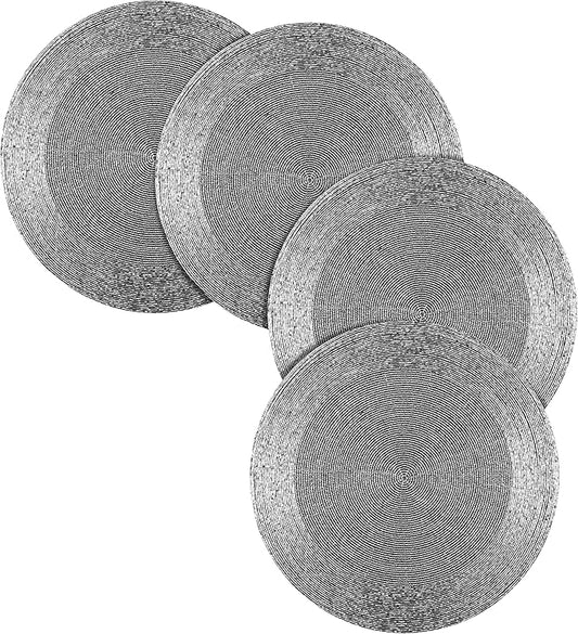 Farmhouse Beaded Placemat, Beaded Placemat Black 13" Round Set of 4 Grey Multi Round Hand Beaded Charger Placemat - Hand Made by Skilled artisans - A Beautiful complement to Your Dinner Table décor