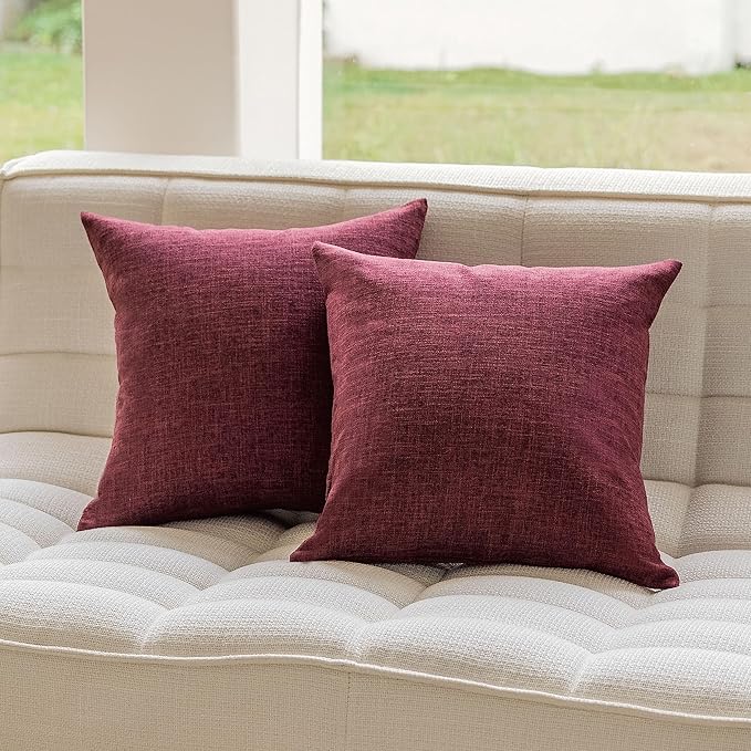 Home Brilliant Euro Sham Pillow Covers 26x26 Set of 2 Soft Lined Linen Christmas Decorative Pillow Covers Square Vintage Pillow Cases for Party Anniversary and Wedding, 26 x 26 Inch, Wine Red