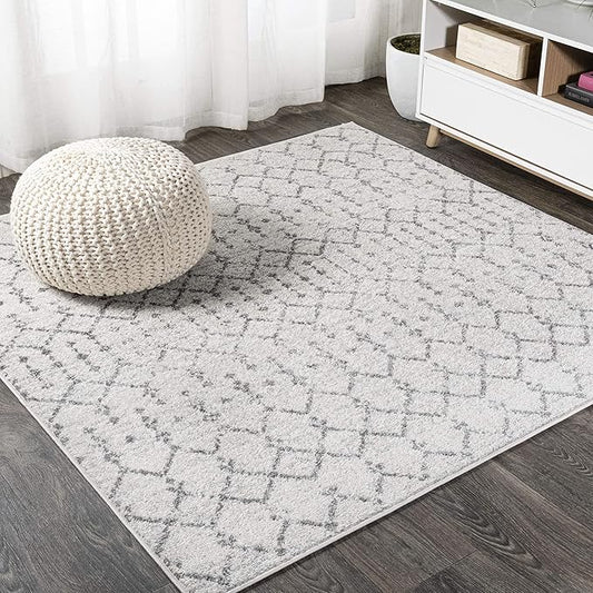 JONATHAN Y Boho Vintage Diamond Cream/Gray Square Area Rug 5X5 ft, Moroccan Hype for Living Room, Bedroom, Kitchen, Office, Easy-Cleaning, High Traffic, Pet-Friendly, Non-Shedding (MOH101B-5SQ)
