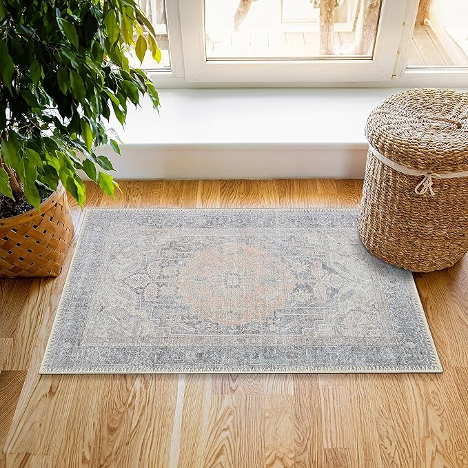 RugOver Machine Washable Area Rug, Pet-Friendly and Non-Slip Indoor Carpet for Kitchen, Bathroom, Living Room, Home Floor Decoration(Fossil/Salmon, 2' x 3')