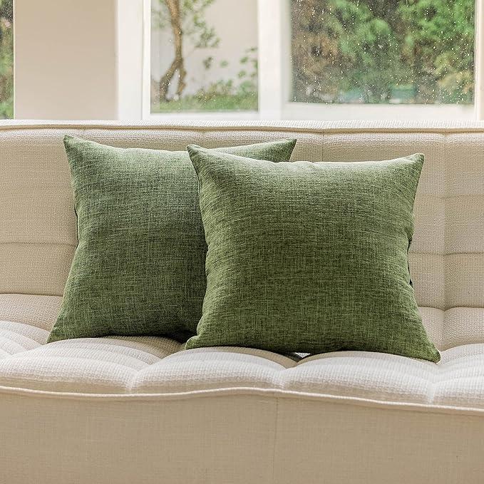 Home Brilliant 20 x 20 Spring Pillow Covers Green Lined Linen Pillow Covers Soft Throw Pillow Covers 20x20 for Sofa Bedroom Couch Living Room Decor, 20x20 Inch, Set of 2, Green