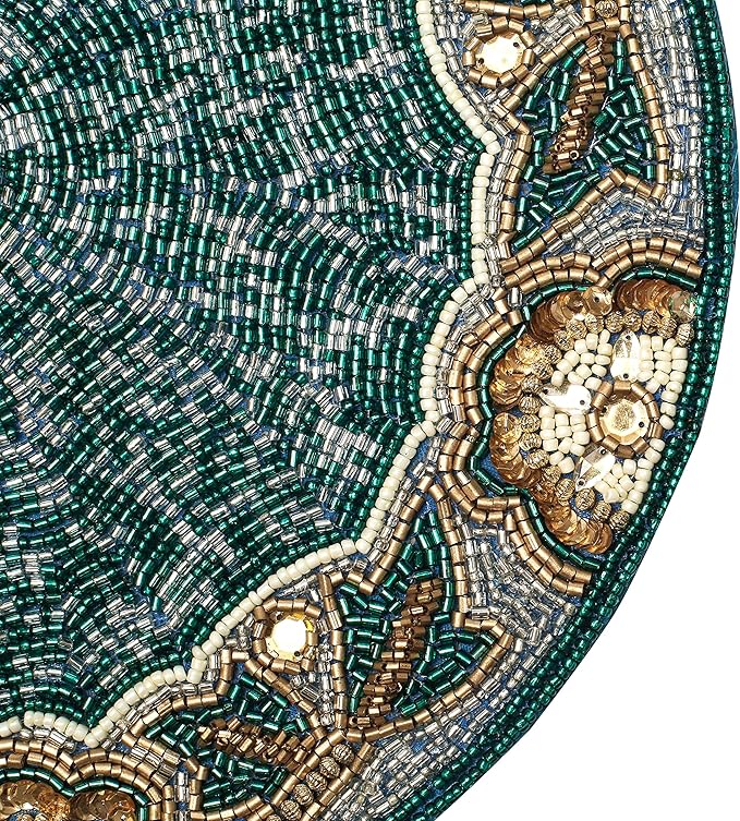 Beaded Placemats,Beaded Placemats Round Teal Silver White Gold 13"Round,Placemats For Dining Table,Beaded Placemats, Beaded Charger Placemats,Holiday & Christmas Beaded Placemats,Beaded Glitz Charger