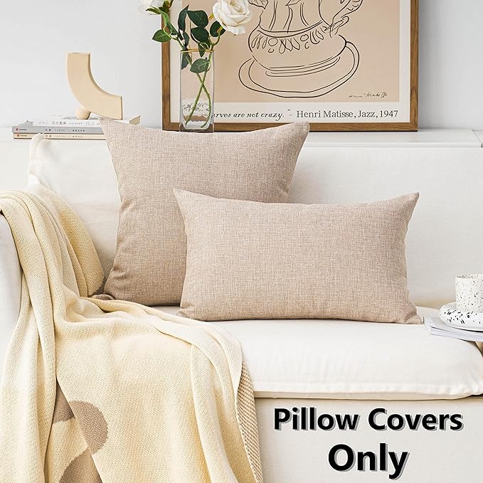 Home Brilliant Set of 2 Burlap Decorative Throw Pillows Euro Shams Cushion Covers for Couch Outdoor Patio Beige, 26x26 inch(66cm), Fit for Size 28x28 Pillows, Light Linen